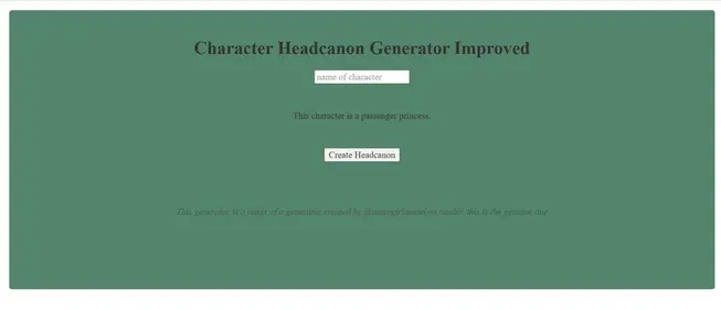 Character Headcanon Generator preview
